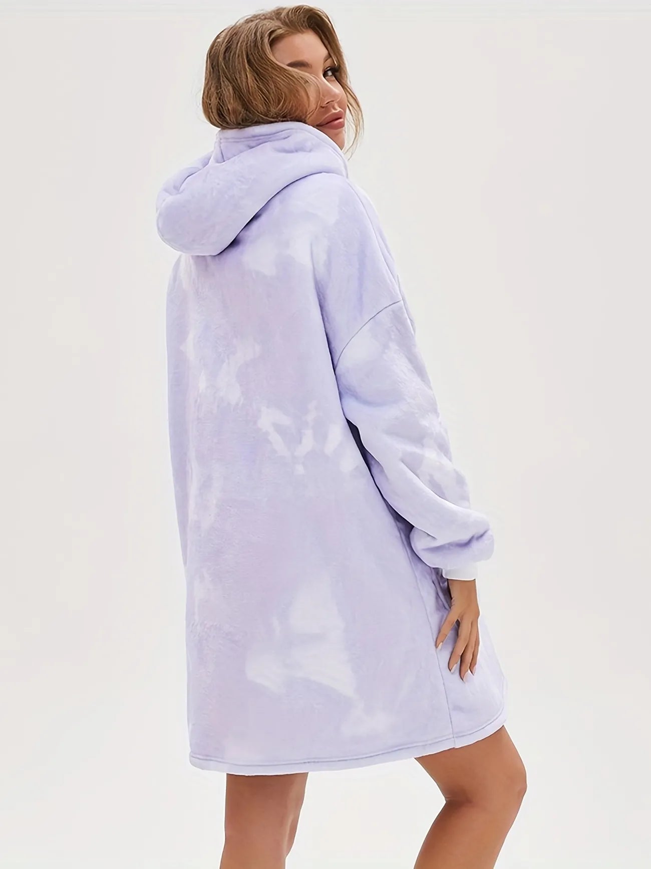 Plush lounge robe pocket blanket hoodie-Luxandluxy