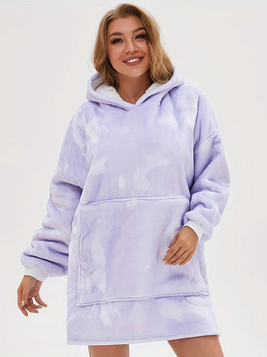 Plush lounge robe pocket blanket hoodie-Luxandluxy