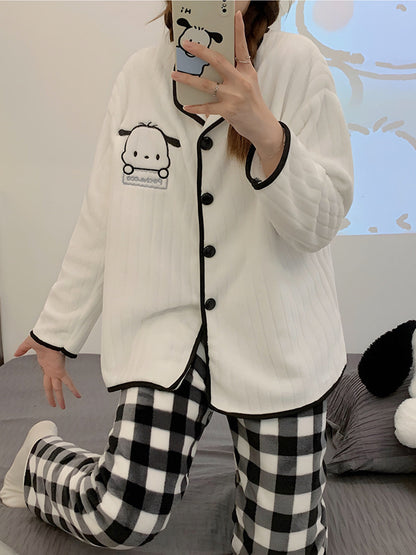 Pochacco Checkered Fleece Pajama Set-Luxandluxy