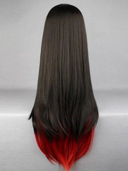 Red Black Ombre Long Straight Wig-Luxandluxy