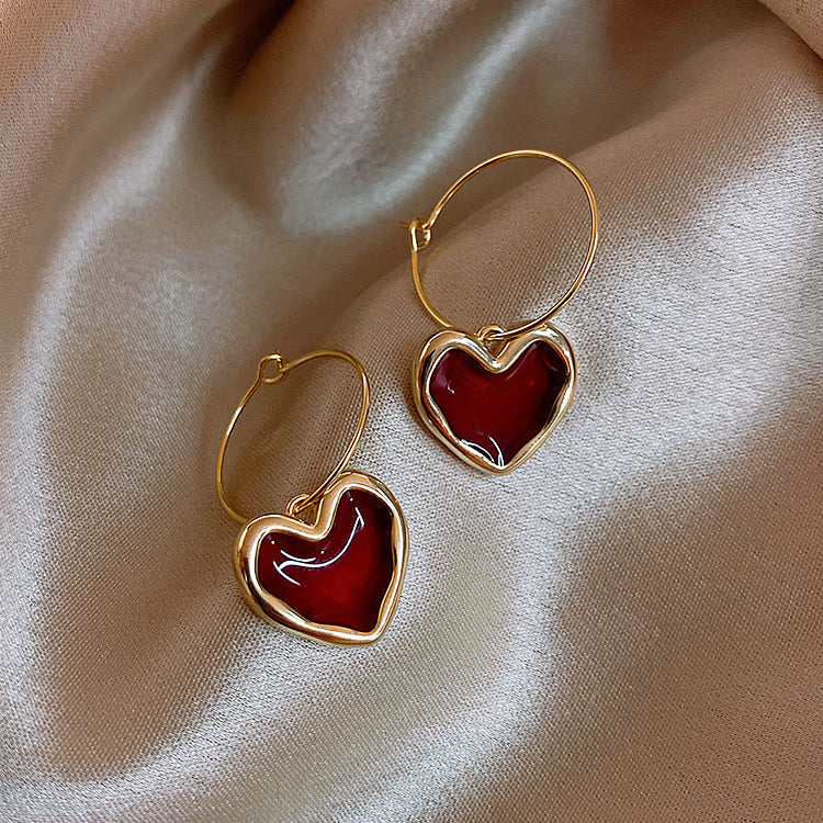 Red Heart Earrings-Luxandluxy