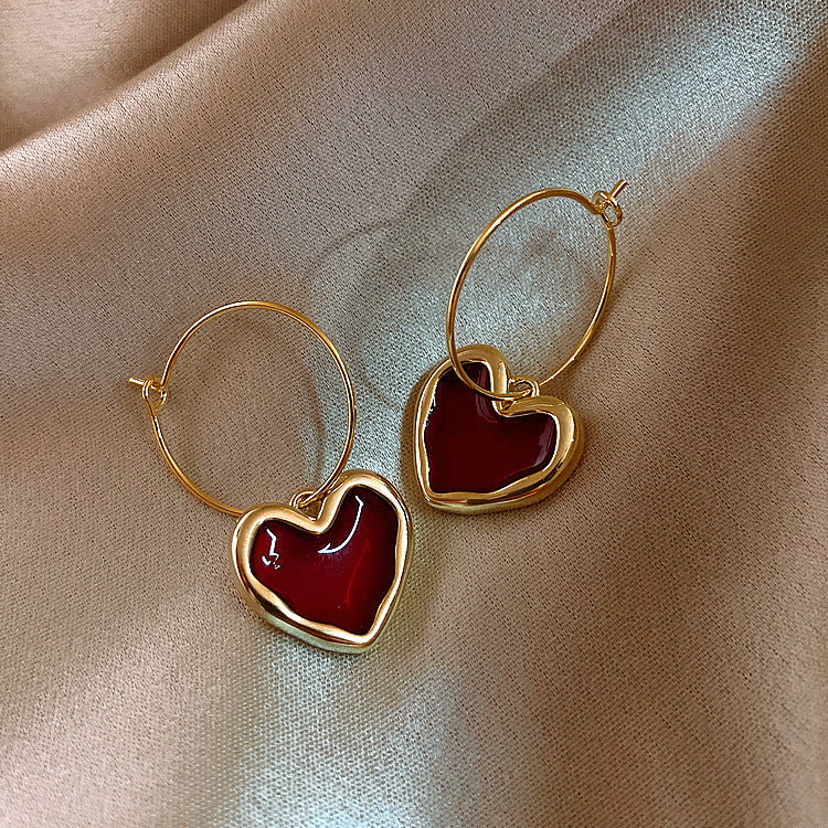 Red Heart Earrings-Luxandluxy