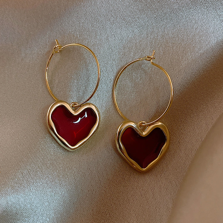 Red Heart Earrings-Luxandluxy