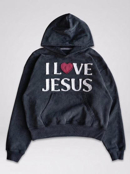 "I Love Jesus" Heart Oversized Hoodie