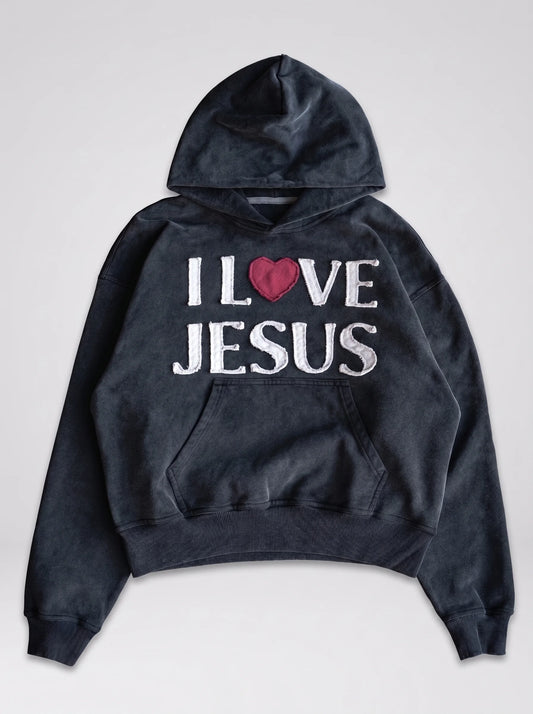 "I Love Jesus" Heart Oversized Hoodie