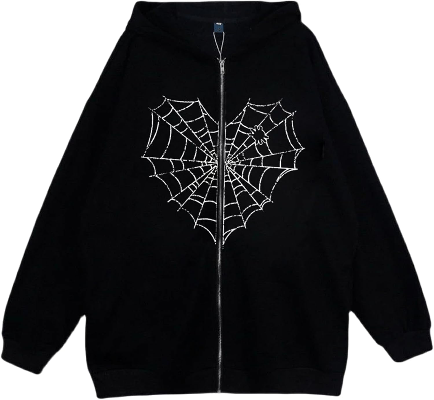 Rhinestone Spiderweb Heart Zipper Hoodie-Luxandluxy