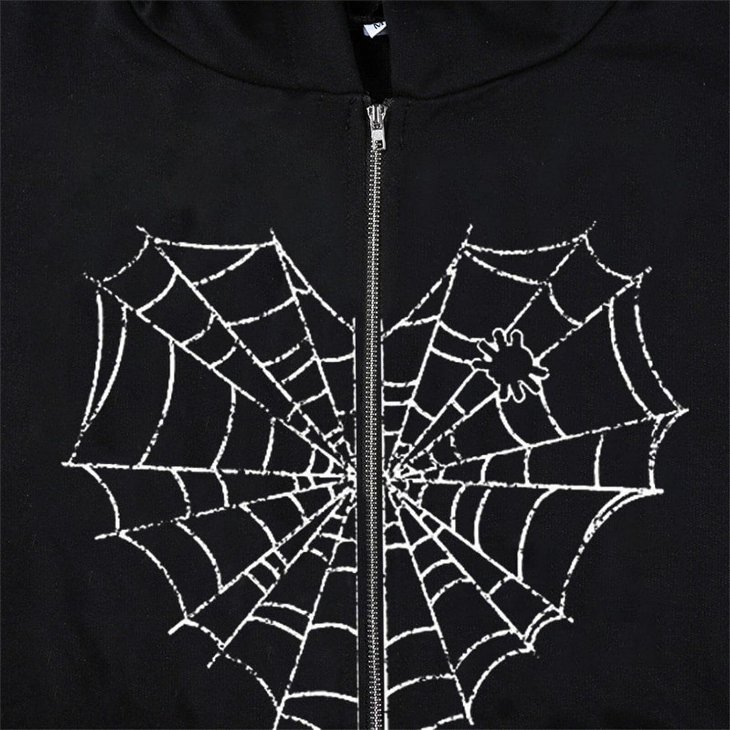 Rhinestone Spiderweb Heart Zipper Hoodie-Luxandluxy