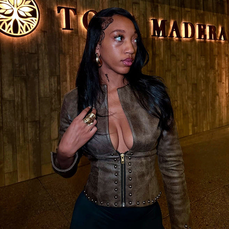 Rebel Studded Leather Crop Jacket