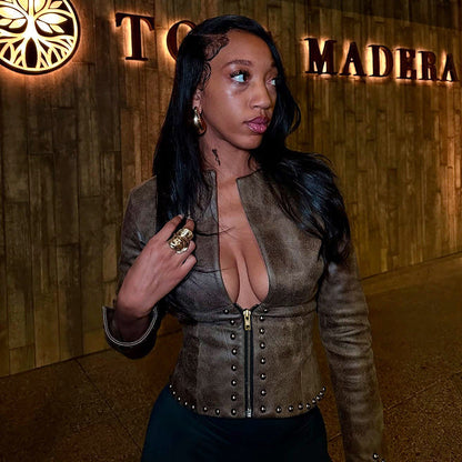 Rebel Studded Leather Crop Jacket