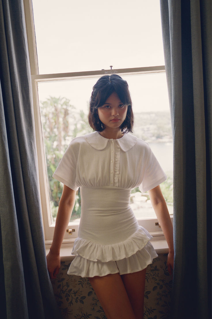 Collar Fitted Frill Dress