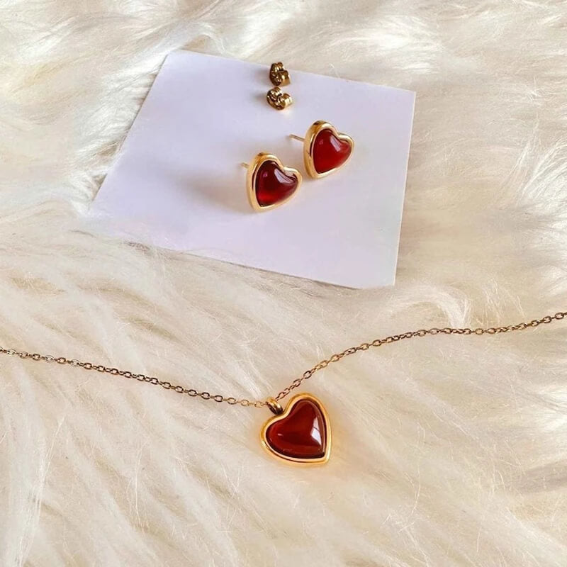 Ruby Heart Gold Jewelry Set-Luxandluxy