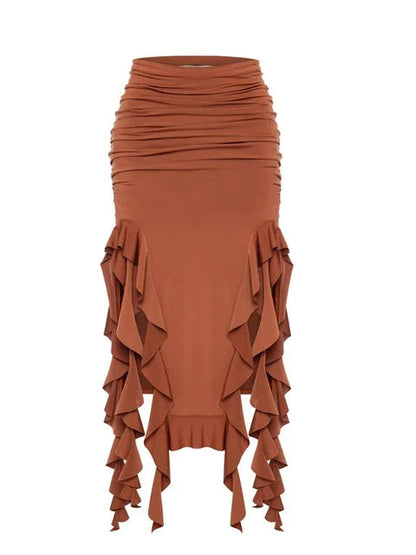 Ruffle High Slit Skirt-Luxandluxy