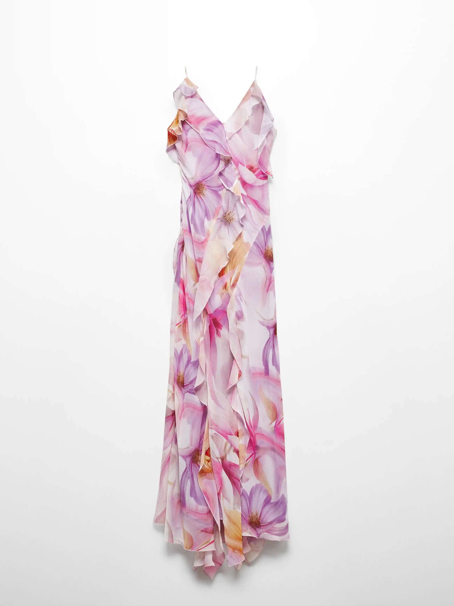 Ruffled Floral Print Maxi Dress-Luxandluxy