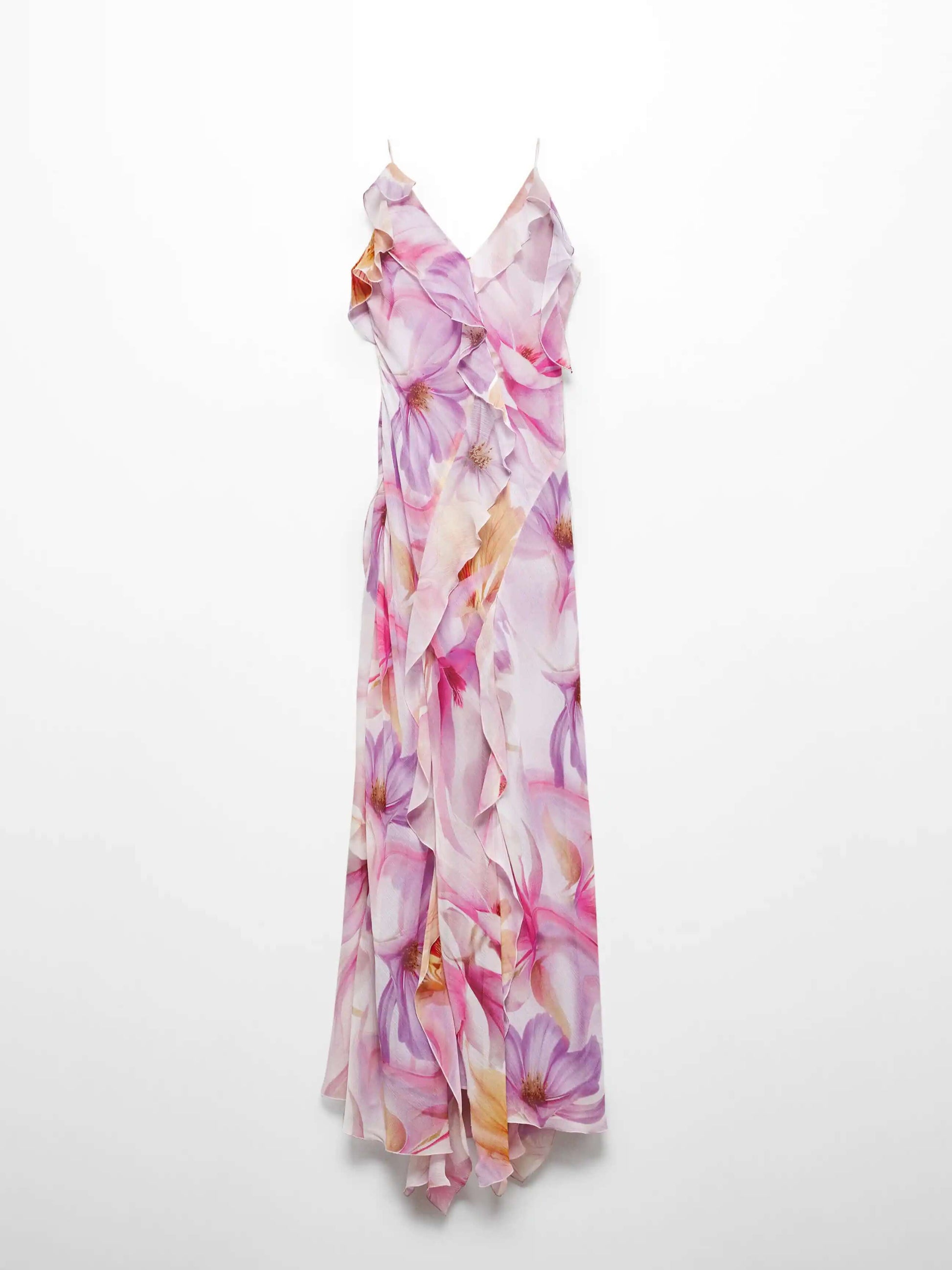 Ruffled Floral Print Maxi Dress-Luxandluxy