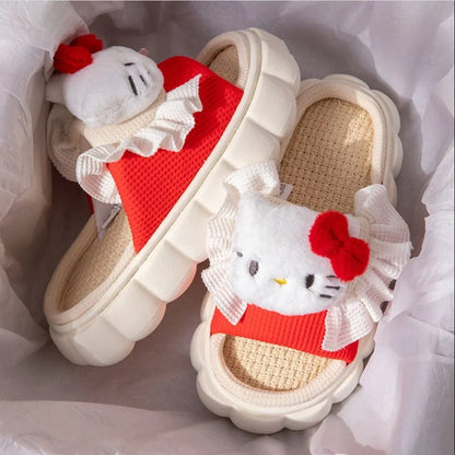 Sanrio Linen Thick Slippers-Luxandluxy