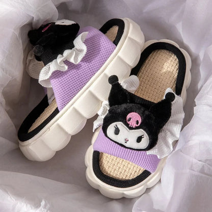 Sanrio Linen Thick Slippers-Luxandluxy