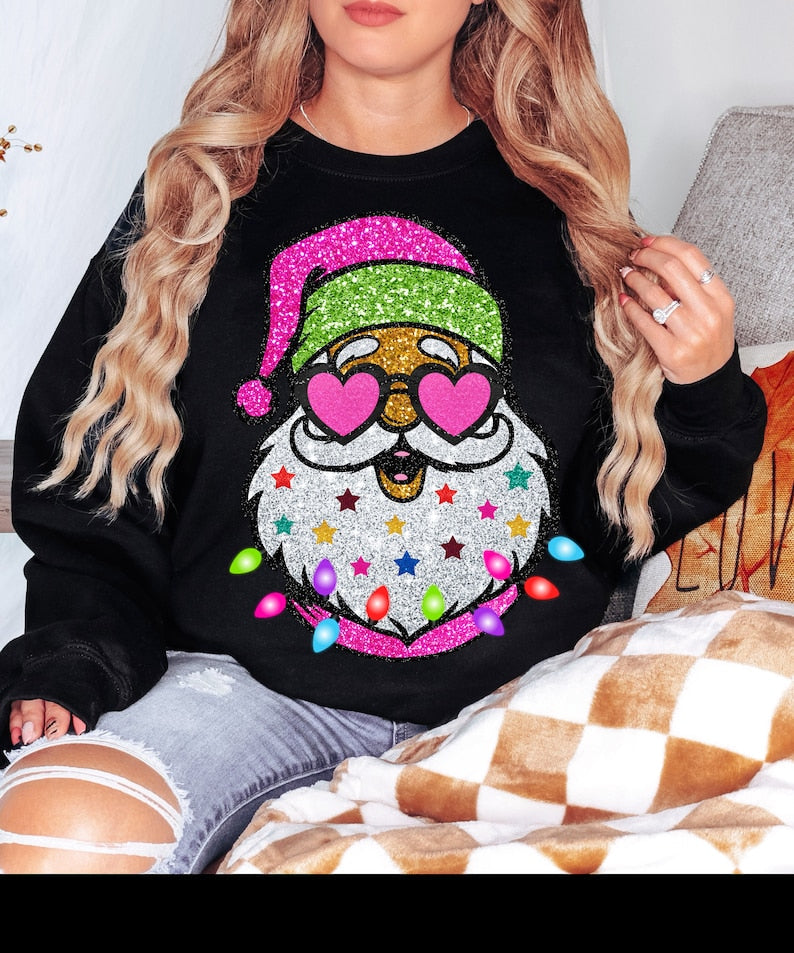 Santa with Sunglasses Sweatshirt-Luxandluxy