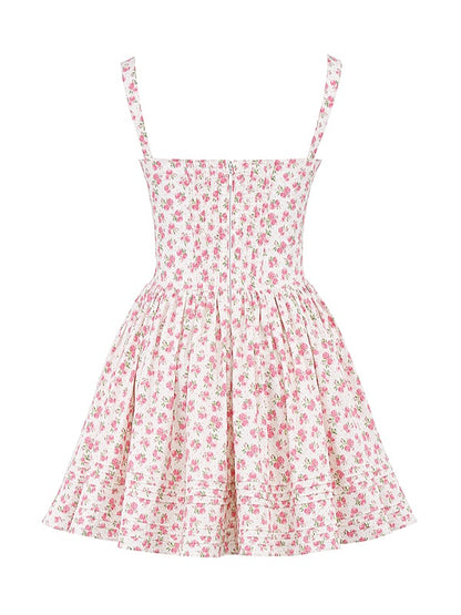 Natassia White Rosebud Print Cotton Mini Dress