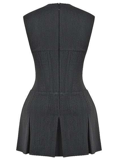 Eleanor Charcoal Pleated Corset Dress