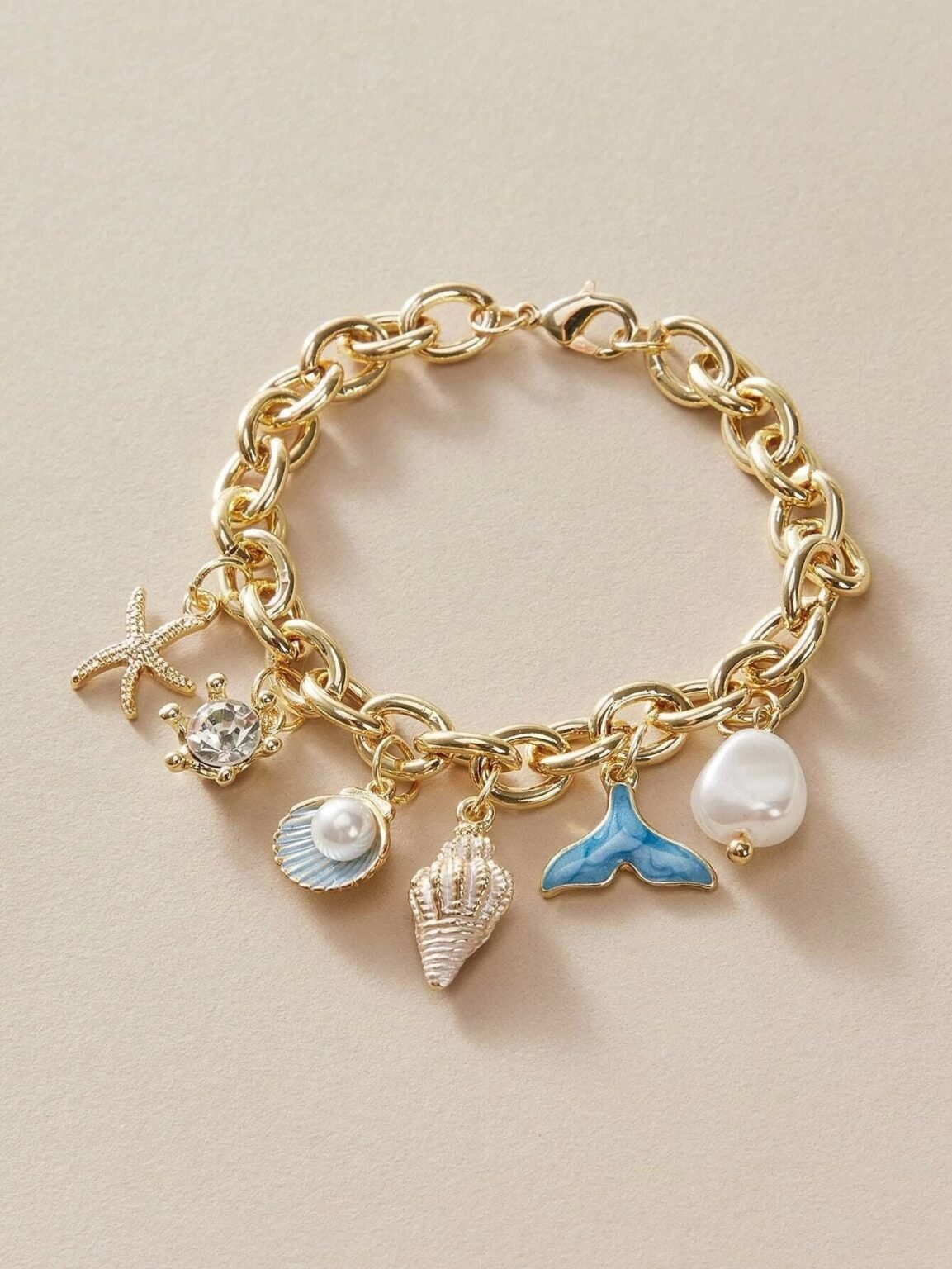 Sea Shell & Faux Pearl Charm Bracelet-Luxandluxy