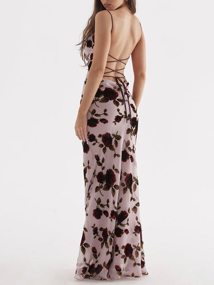 Serena Pink Devore Maxi Dress-Luxandluxy