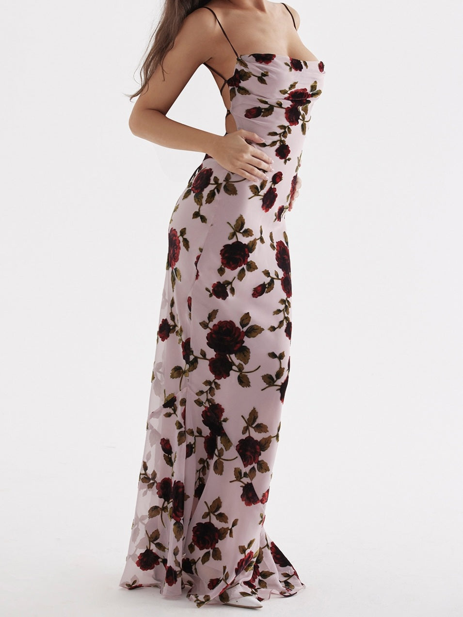 Serena Pink Devore Maxi Dress-Luxandluxy