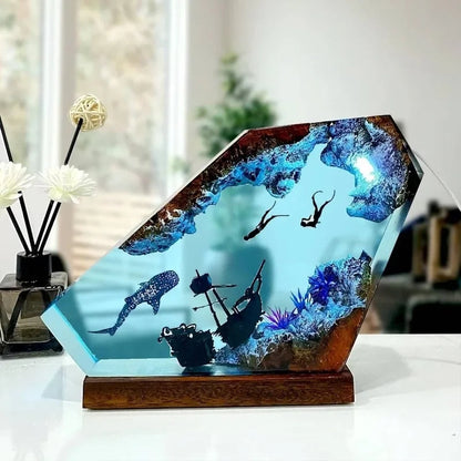 Shark Divers Ocean Epoxy Resin Night Light-Luxandluxy