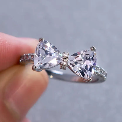 Silver Rhinestone Bow Tie Ring-Luxandluxy