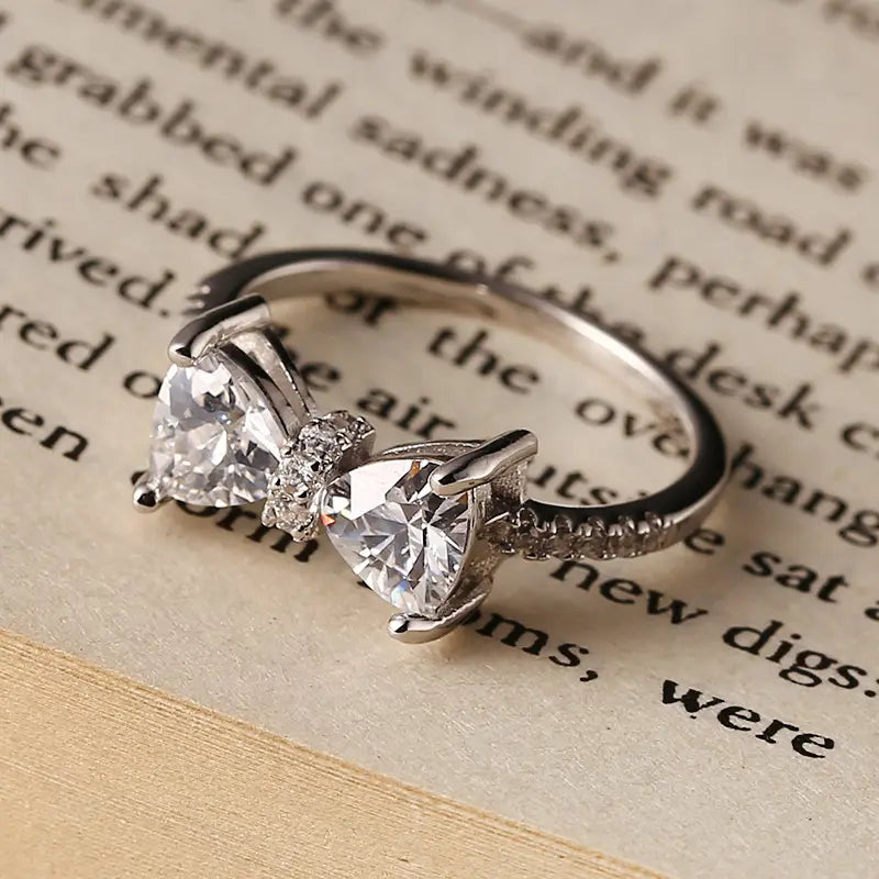 Silver Rhinestone Bow Tie Ring-Luxandluxy