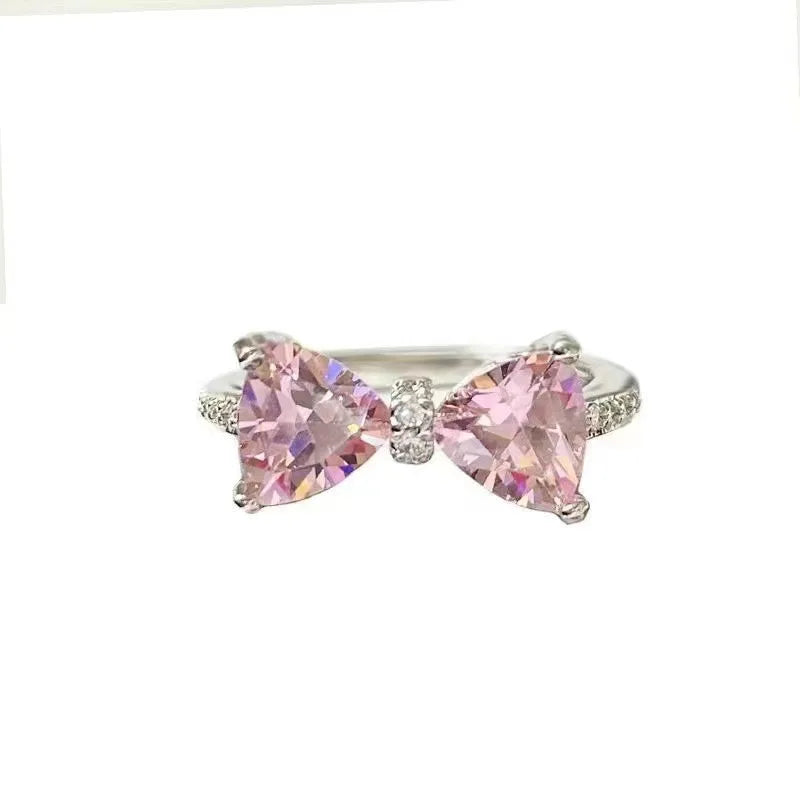 Silver Rhinestone Bow Tie Ring-Luxandluxy