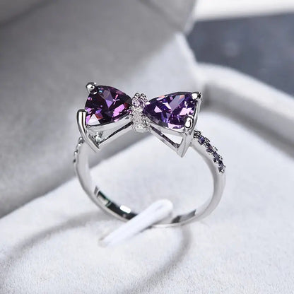 Silver Rhinestone Bow Tie Ring-Luxandluxy