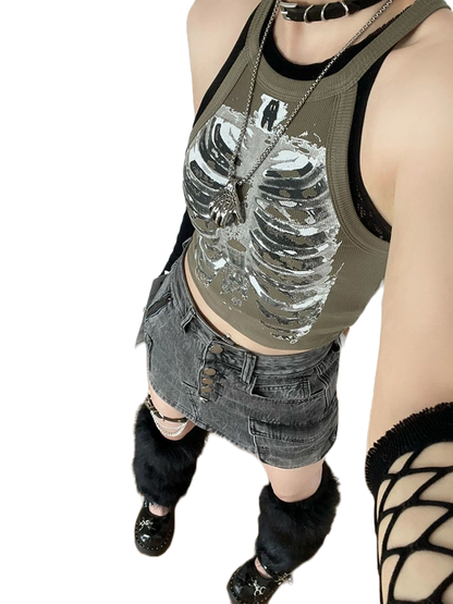 Skeleton Crop Top Y2K Cyberpunk-Luxandluxy