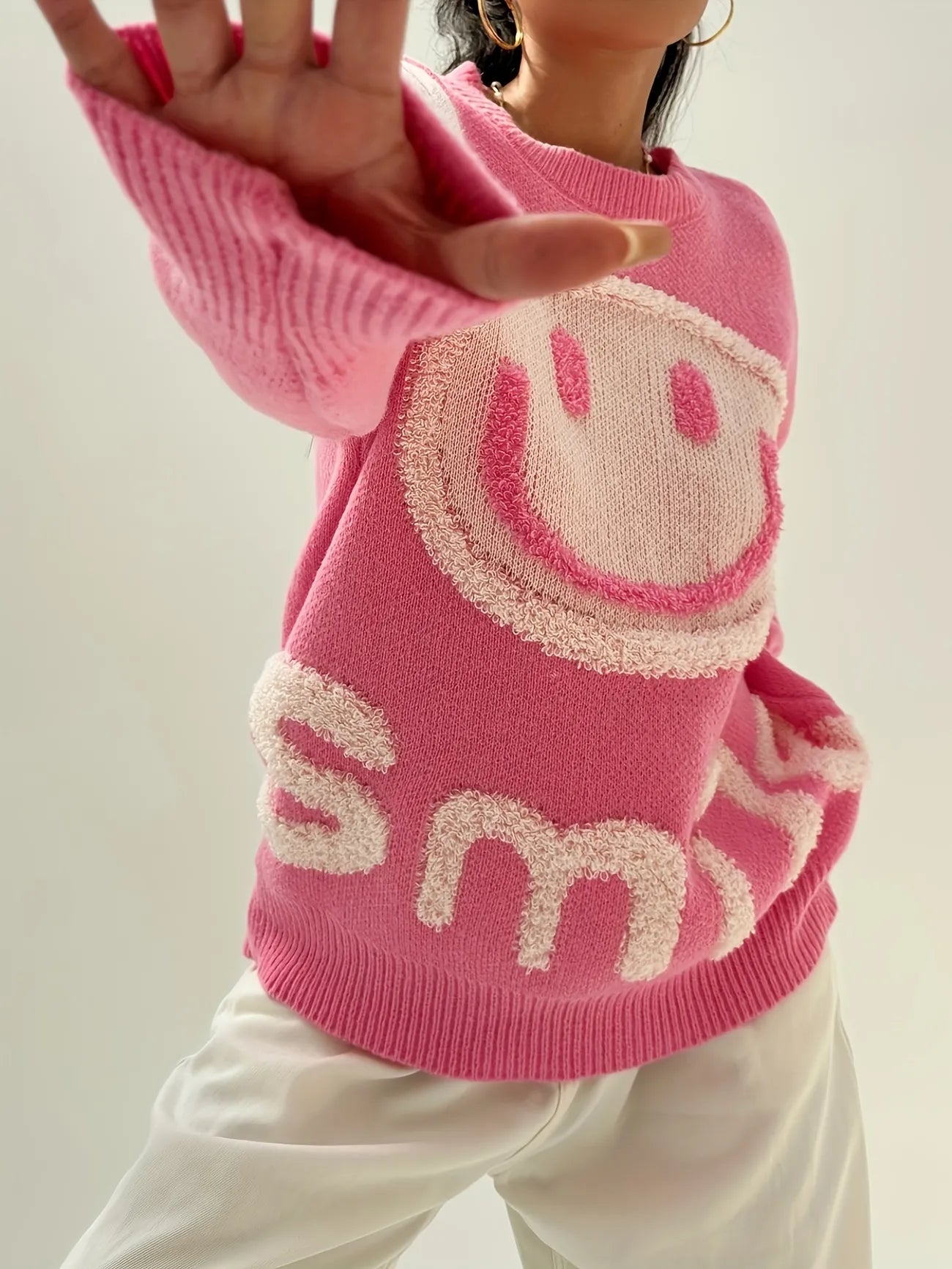 Smile Face Crew Neck Sweater-Luxandluxy