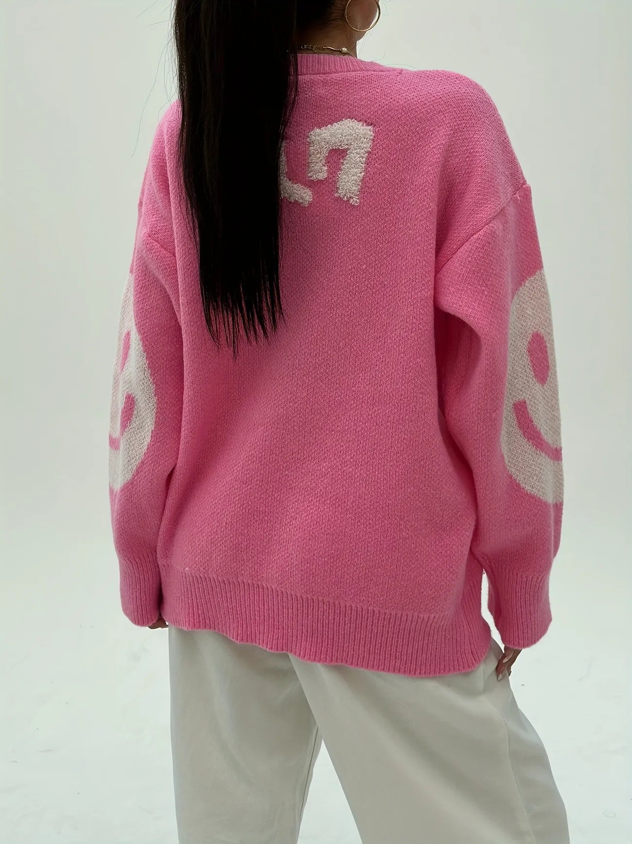 Smile Face Crew Neck Sweater-Luxandluxy