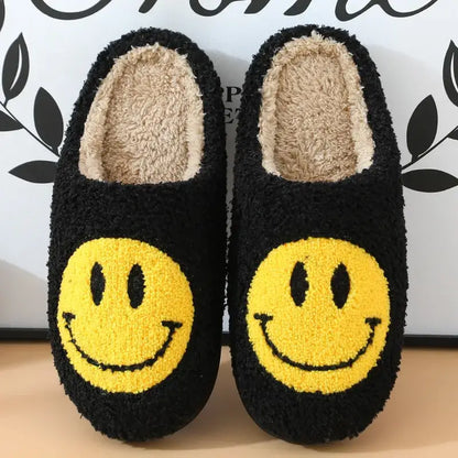 Black smiley face slippers