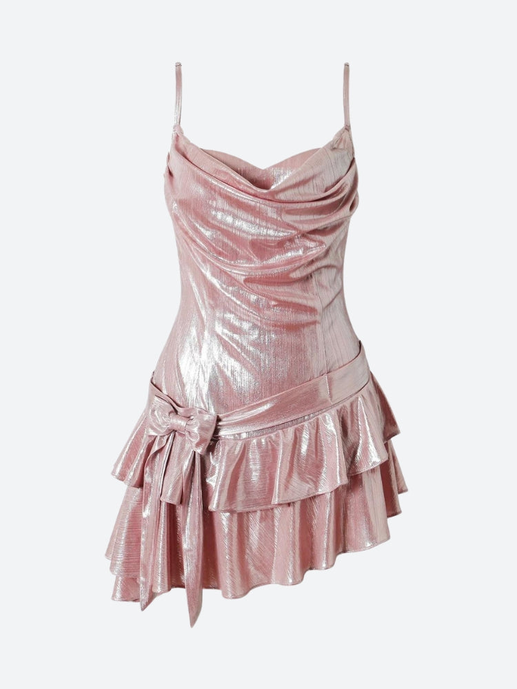 Soft Girl Metallic Mini Dress-Luxandluxy