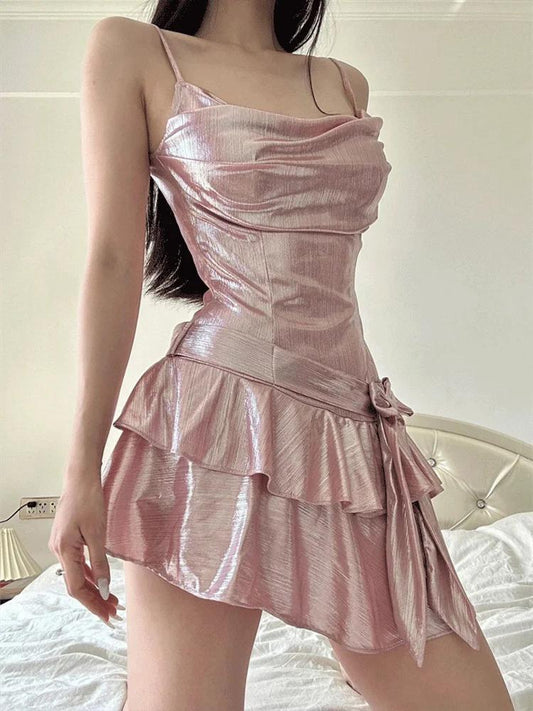 Soft Girl Metallic Mini Dress-Luxandluxy