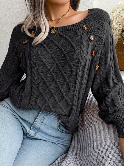 Solid Cable Knit Sweater-Luxandluxy