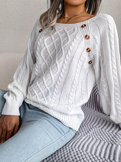 Solid Cable Knit Sweater-Luxandluxy