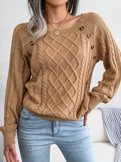 Solid Cable Knit Sweater-Luxandluxy