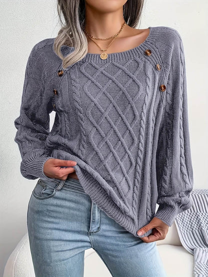 Solid Cable Knit Sweater-Luxandluxy