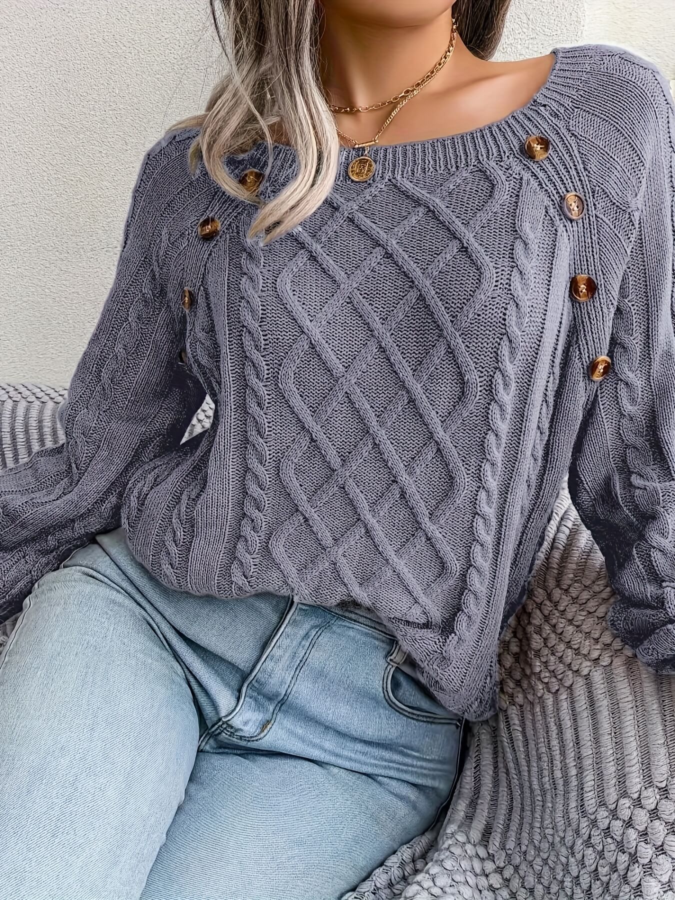 Solid Cable Knit Sweater-Luxandluxy