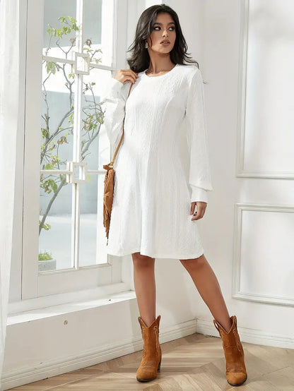 Solid Knit A-line Sweater Dress-Luxandluxy