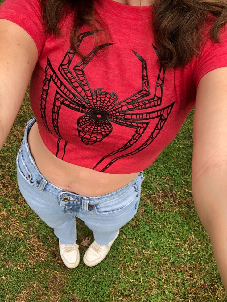 Spider Graphic Crop Top-Luxandluxy