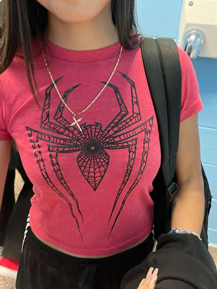 Spider Graphic Crop Top-Luxandluxy