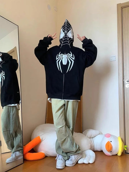 Spidey Web Full Zip Up Hoodie-Luxandluxy