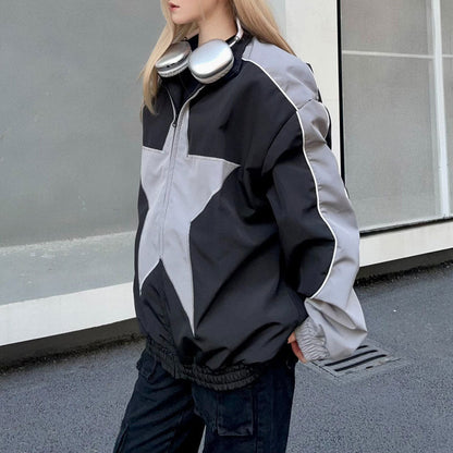 Star Oversized Bomber Jacket-Luxandluxy