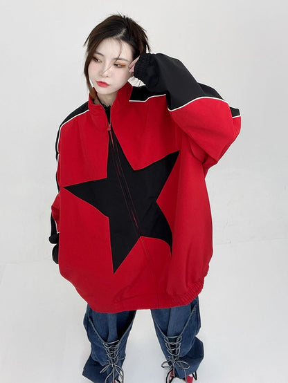 Star Oversized Bomber Jacket-Luxandluxy