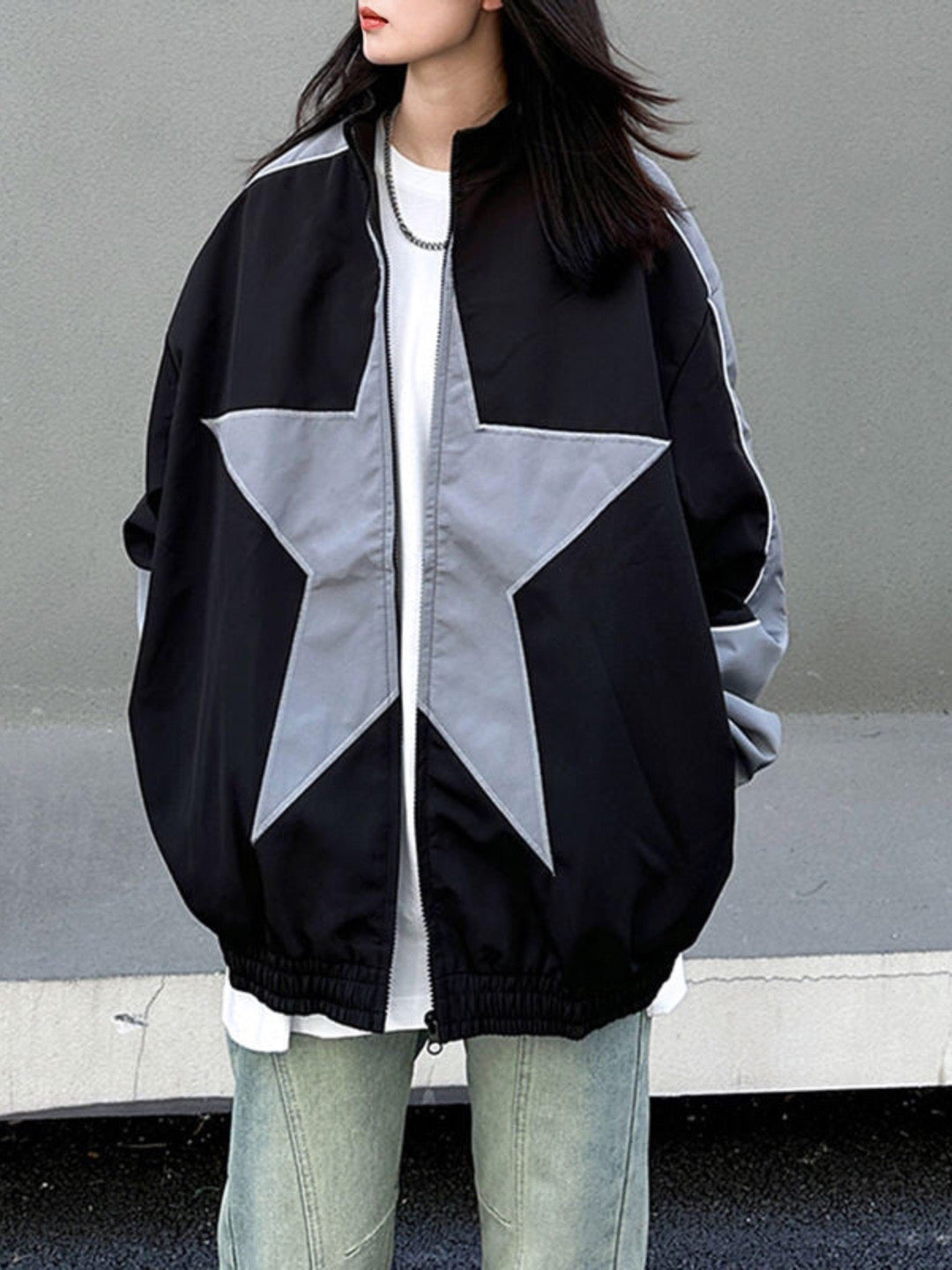 Star Oversized Bomber Jacket-Luxandluxy