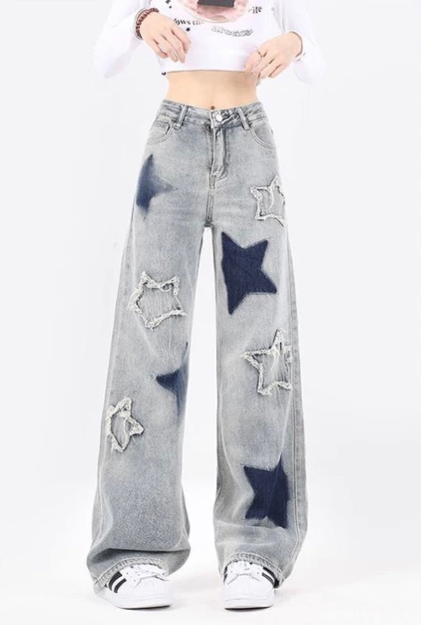 Star Patchwork Darring Display Denim Pants-Luxandluxy